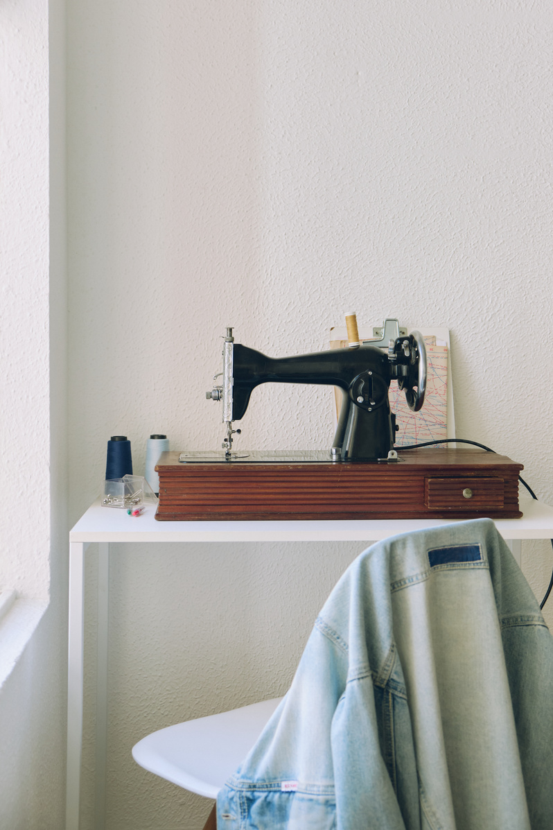 Old Sewing Machine on Table
